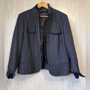 Luisa Cerano Wool Silk Blend Velvet Trim Jacket Size 14 (US) / 44 (DE) EUC